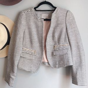 LOFT Blue and White Striped Cropped Blazer